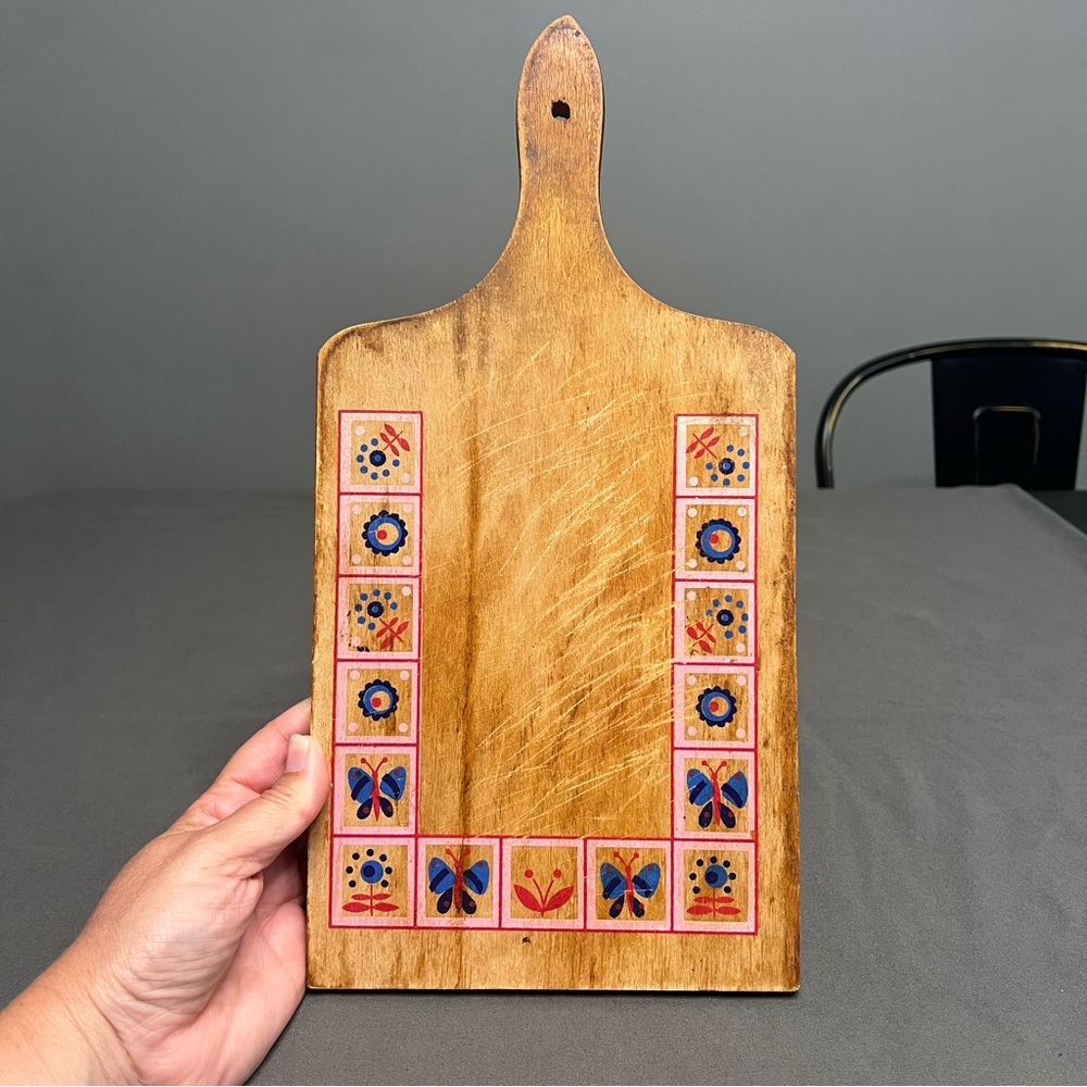 VTG Nevco Yugoslavia Wooden Handpainted Cutting Board 13.5x7”